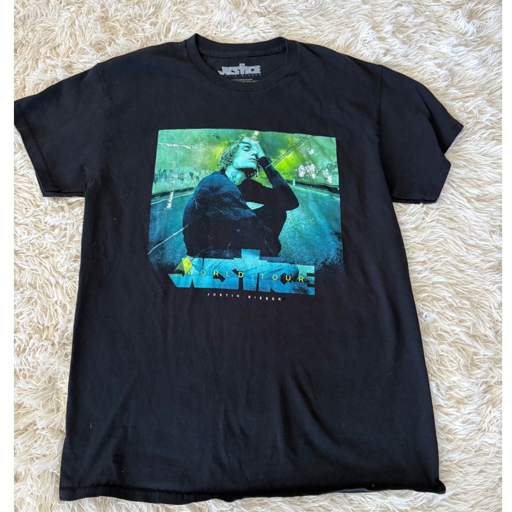 Justin Bieber Justice World Tour T Shirt Black Concert Merch‎ Med